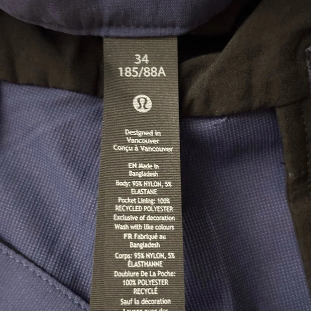 Lululemon Men’s Commission Golf Pant 34x27 Blue New Classic Tapered